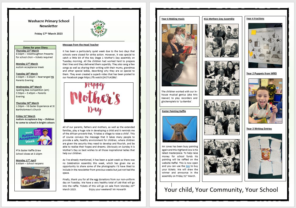 Please find attached this week’s newsletter with some lovely pictures from the Mother’s Day assembly. Enjoy your weekend!