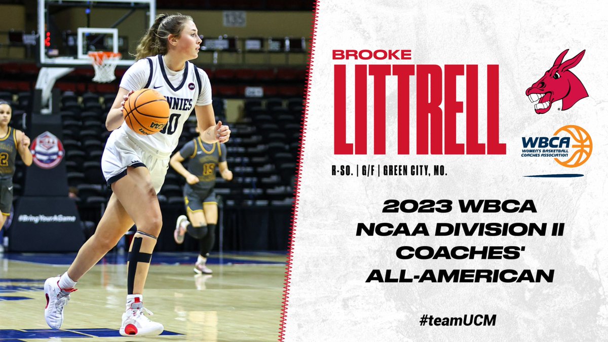 UCMWBB's tweet image. Brooke Littrell is a @WBCA1981 @NCAADII Coaches' All-American!

She becomes the seventh player in Jennies basketball history to earn multiple All-American honors in a career.

Congratulations, Brooke!

📝 | bit.ly/40a6FKq

#teamUCM