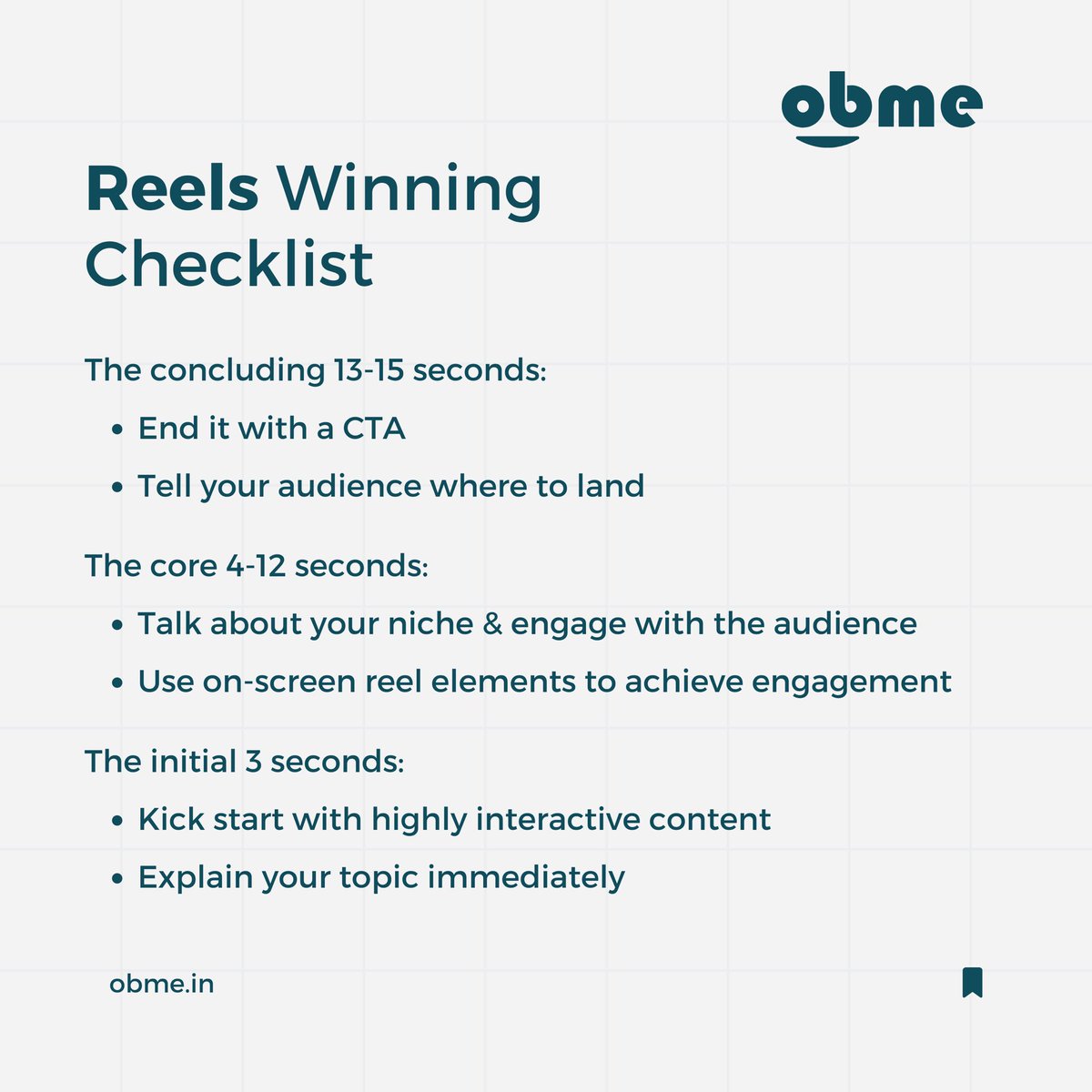 obmeofficial's tweet photo. Reels Winning Checklist refers to a set of guidelines or tips that can help increase the chances of success when creating and sharing videos on the Reels feature of social media platforms such as Instagram.

#obme #reels #reelsinstagram #checklist https://t.co/kmqDHqWmFn