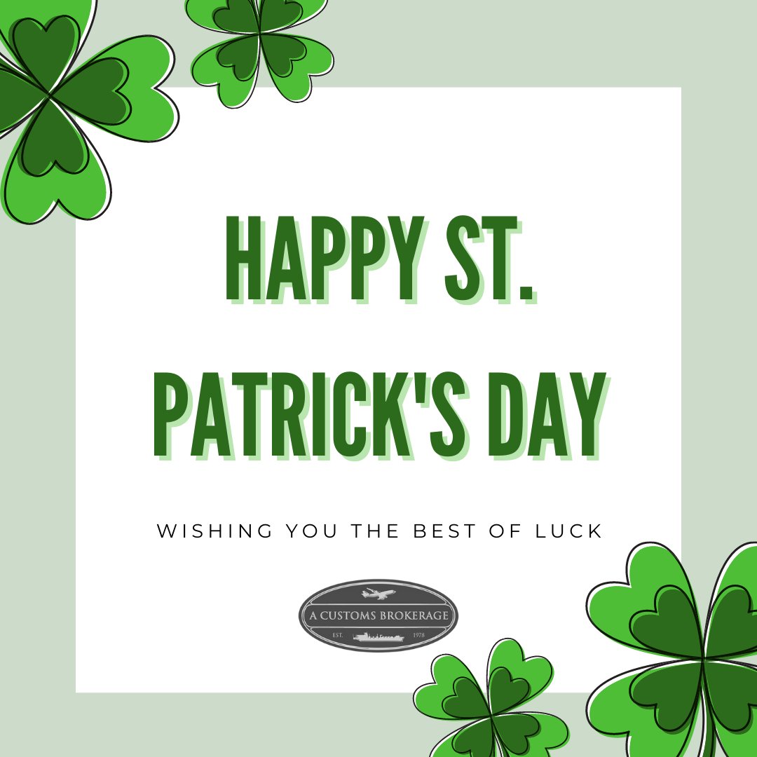 ACB_US's tweet photo. May the luck of the Irish bless you all year long!  Happy St. Patrick's Day from the team at A Customs Brokerage, Your Cargo Concierge!
#CustomsBrokers #ACustomsBrokerage #StPatricksDay https://t.co/iopfCxL825