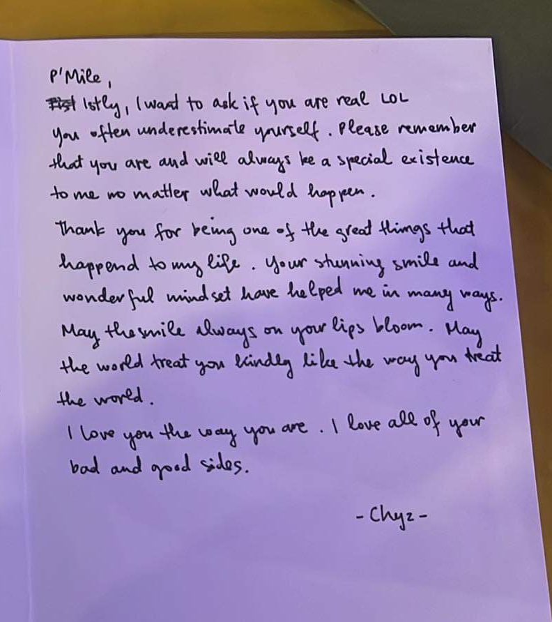 chyz_9294's tweet photo. @milephakphum Hope you read my letter 🥹 I wrote it quite rushed (right after the show ended lol) but it was filled with the deepest feelings in my heart 💚💚💚 https://t.co/usG874RubK