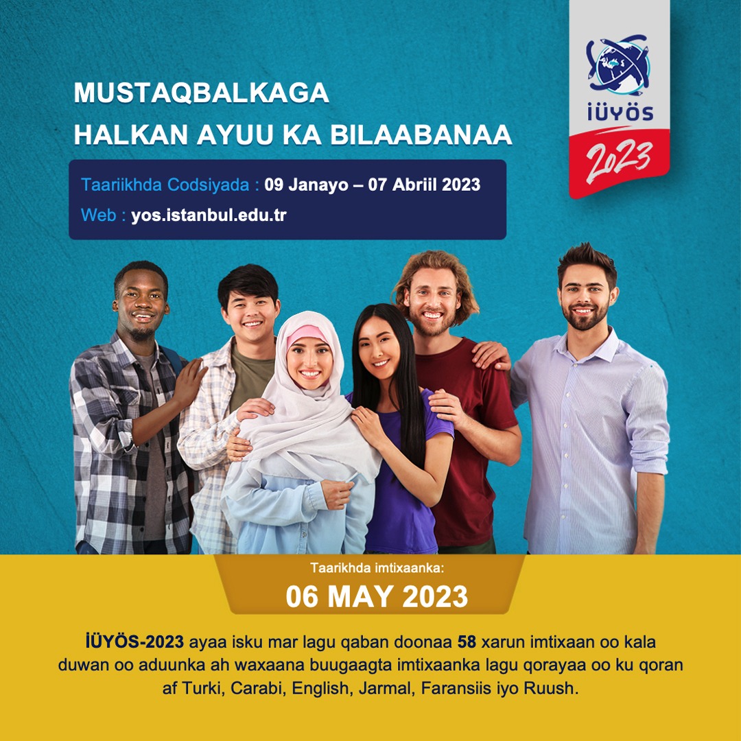 tmfsomalia's tweet photo. 🇸🇴 İÜYÖS-2023 ayaa isku mar lagu qaban doonaa 58 xarumood oo imtixaan oo aduunka ah, waxaana su, aalaha imtixaan ah lagu diyaariyaa luuqadaha Turkiga,

#uluslararası #international #öğrenci #student #sınav #exam #2023 #Türkiye #Turkish #Maarif #school #Somali #Somalia #Mogadishu https://t.co/Wez43eZ8Qh