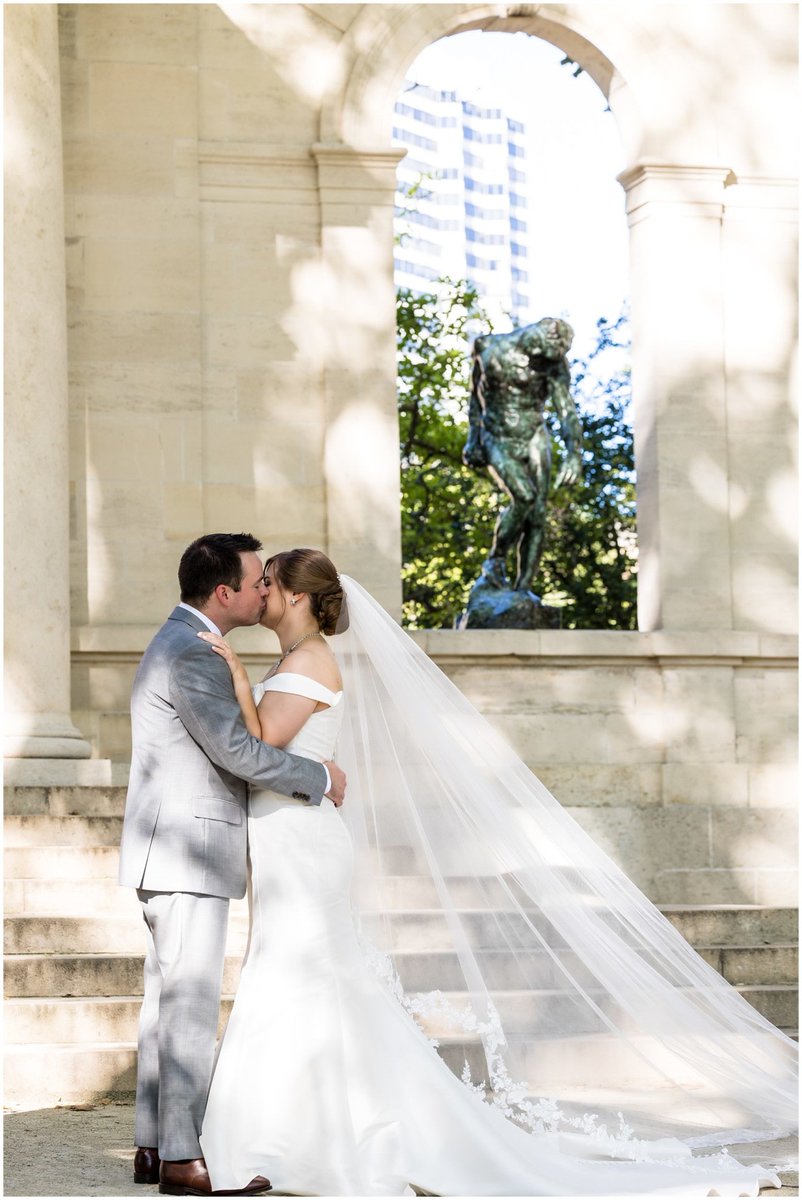 Getting a permit for the interior courtyard of the Rodin Museum is hard, but the exterior gates are a beautiful place for wedding portraits! Megan &amp; Ted | Free Library of Philadelphia Wedding bit.ly/3J2TDbP