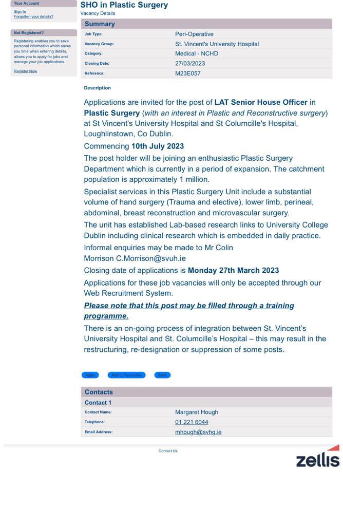 An exciting opportunity for an SHO interested in plastic surgery to join our team