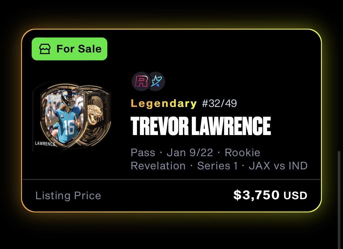 BagTheGreat90's tweet photo. @NFLALLDAY help me sell my Trevor Lawrence Series 1 Legendary 32/49 so I can buy a ring for my girlfriend! https://t.co/w0PkqKJnGn