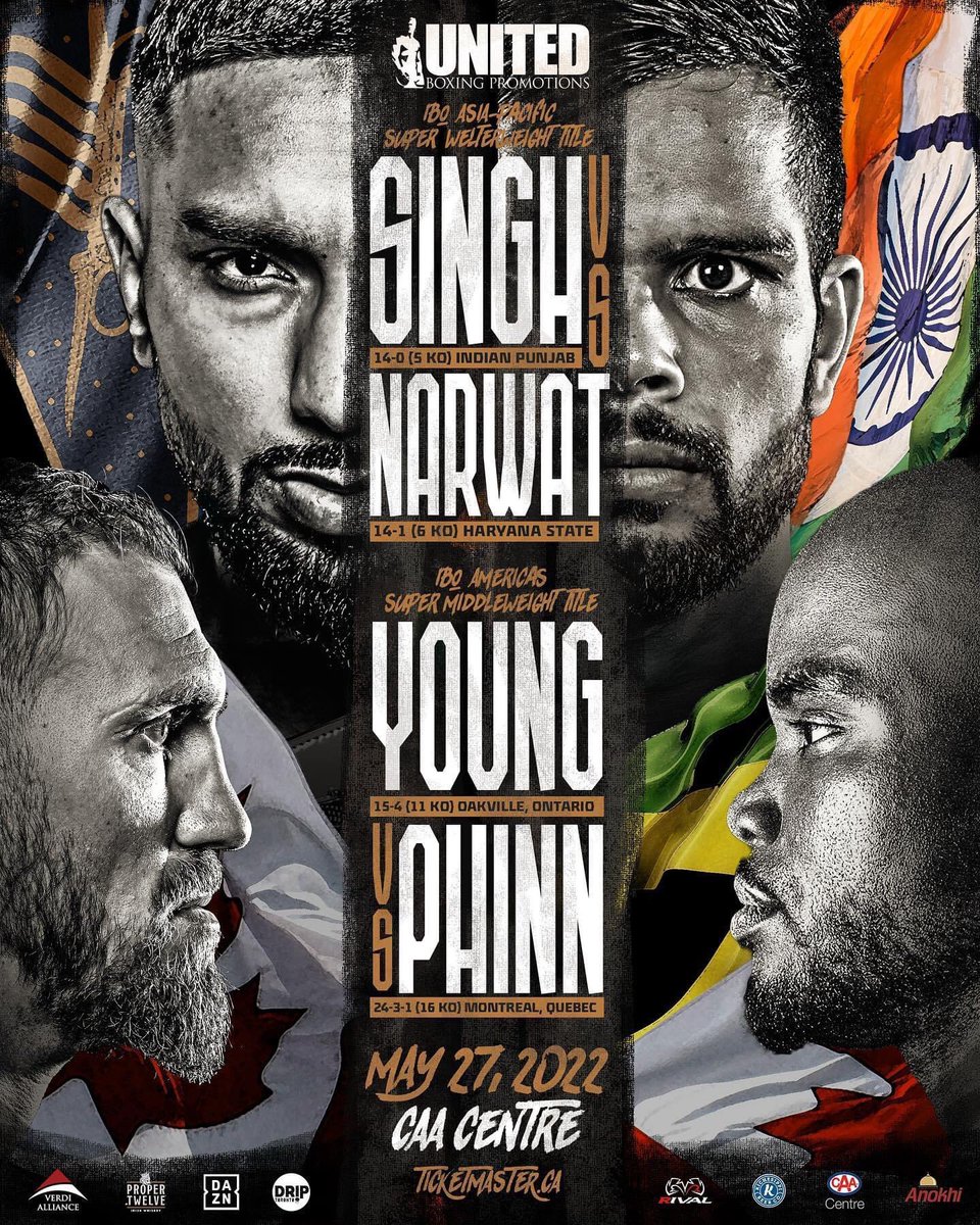 BoxingNewsQC's tweet photo. ‼️OFFICIEL: @unitedpromotion annonce son gala du 27 mai. En finale, un combat entre Singh et Narwat. En demi-finale, un gros combat local entre Young et Phinn. #boxe #boxing #canadianboxing https://t.co/NXFZg6sF96