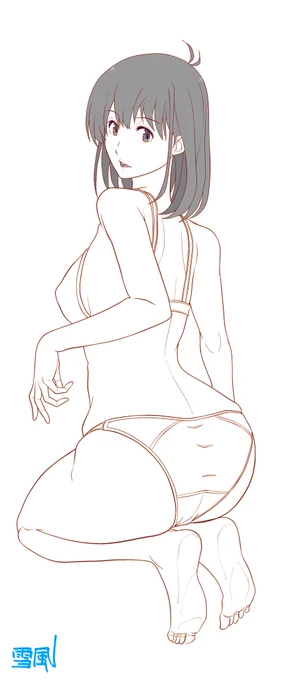 "クリスタの3Dモデルに参考にしたいアイドルグラビアのポーズをとらせ素体にして描く" という効率が良いのか悪いのか自分でもイマイチわからん方法なんだけど……今回は目的がはっきりしているので逆にサクサクと作業は進んだので気持ちが落ち気味の時は「描いたッ!」という達成感はあるかなぁ? 