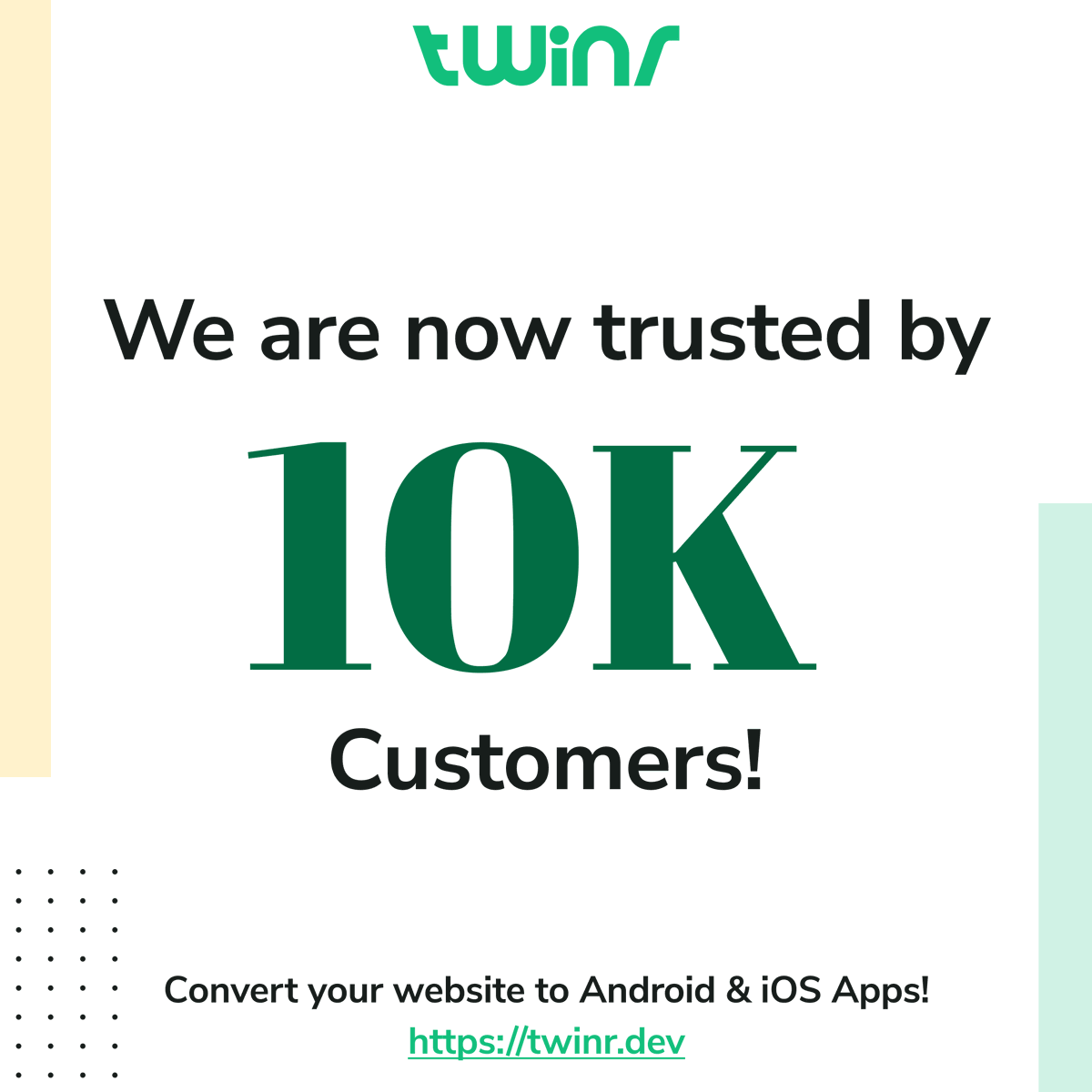 twinrbuilder's tweet photo. We are thrilled to announce that we have reached 10,000 amazing customers! 🎉🙌🎉

Thank you to each and every one of you for your support and trust in Twinr. We couldn't have done it without you!

#10kcustomers #thankyou #discountcode #grateful #nocode #twinr #appbuilder https://t.co/NSw7w2UoRQ