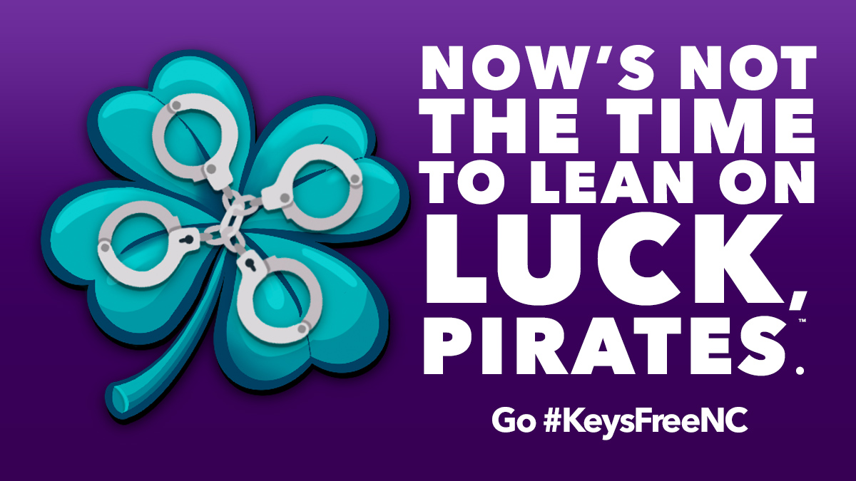 Now's not the time to lean on luck.
#PiratesProtectPirates by going #KeysFreeNC 🔑

Travel safely on #StPatricksDay:
📲 Use a ride-sharing app
🚍 Ride the bus
📞 Call a buddy
🚕 Take a taxi

ℹ️ <a href="/NC_GHSP/">NC_GHSP</a> site: bit.ly/keysfreeNC
