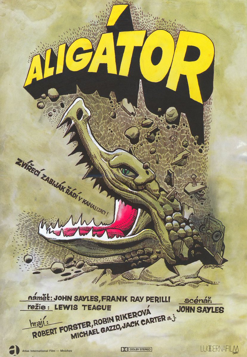 TheFilmFair's tweet photo. Czech film poster for #Alligator (1980 - Dir. #LewisTeague) #RobertForster #RobinRiker #HenrySilva https://t.co/dqHWxAlBwV