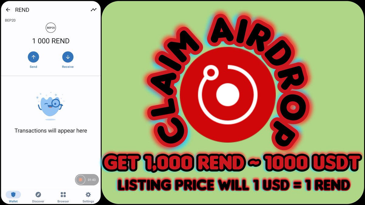 sawabux's tweet photo. Buy, Claim &amp; Hold 1,000 REND RENDER PROTOCOL Token ~ 1000 USDT Airdrop👇video
https://t.co/16qJOBE7AR

1️⃣ Copy link in Trust Wallet - DApp
2️⃣ Select Smartchain Network
🏁 Claim Airdrop👇
https://t.co/FOvFQOATfb

Contract:
0x54e078a2464388A3e93f411388e0e58d7Aae8858

#Airdrop https://t.co/GqJKbipCa4
