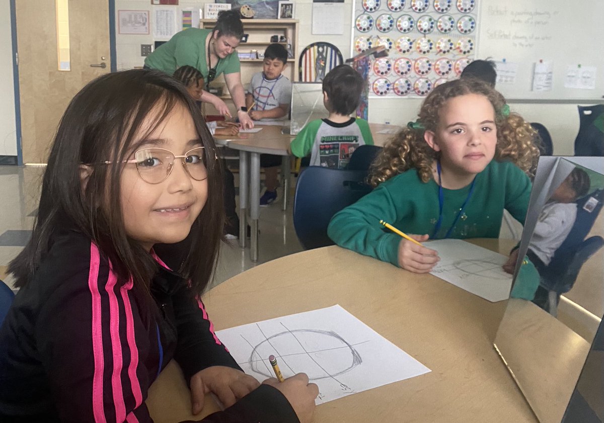 ⁦@MVESbobcats⁩ working on self-portraits in art class this morning. They’re learning art, new vocabulary, and having lots of fun. #allinbcps