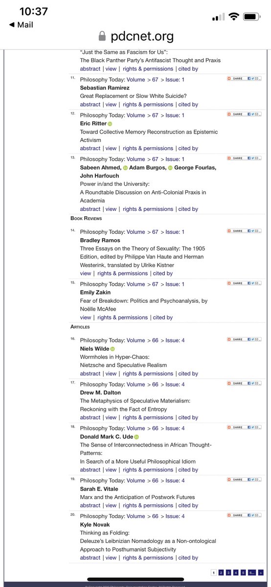 Special issue of Philosophy Today—Violent Democracies out! Brilliantly edited by <a href="/sabeenahmed/">Sabeen Ahmed</a>.