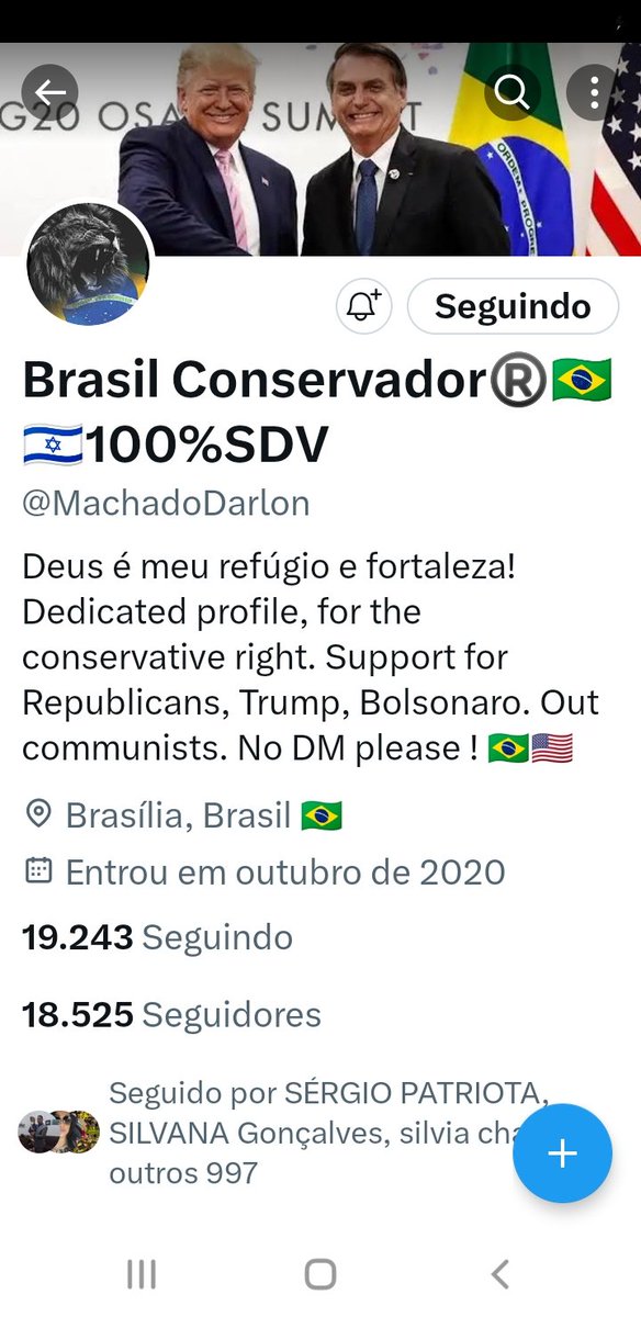 claudio_reis58's tweet photo. NÃO SE TRATA APENAS DE TER SEGUIDORES, MAS SIM DE CRIAR LAÇOS DE AMIZADE E FORTALECER A DIREITA CONSERVADORA. PORTANTO PEÇO MEU POVÃO QUERIDO SIGAM @MachadoDarlon COM 18.525 SEGUIDORES RUMO A 19K 🇧🇷 CONTO COM VCS SDV GARANTIDO 
#LulaLadrao 
#segdirs 
#CPIde08dejaneiro
🇧🇷🇧🇷🇧🇷💋 https://t.co/1tg0ZIvLs0