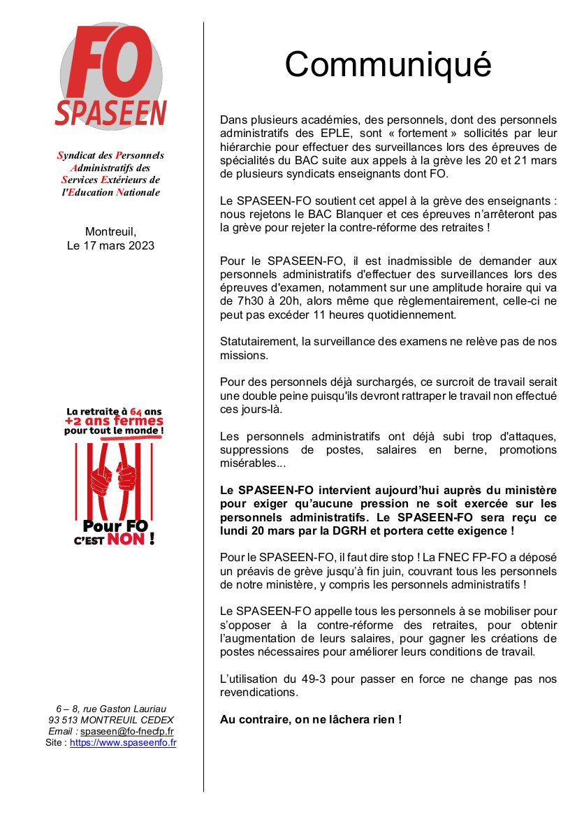 Communiqué : surveillance lors des épreuves de spécialités du BAC