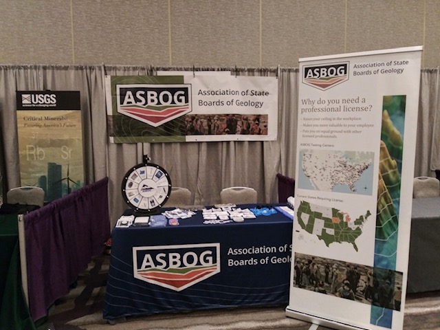 ASBOG is set up and ready to talk about Professional Licensure at the Geological Society of America's combined Northeastern and Southeastern Section meeting in Reston, VA.  #SENEGSA2023