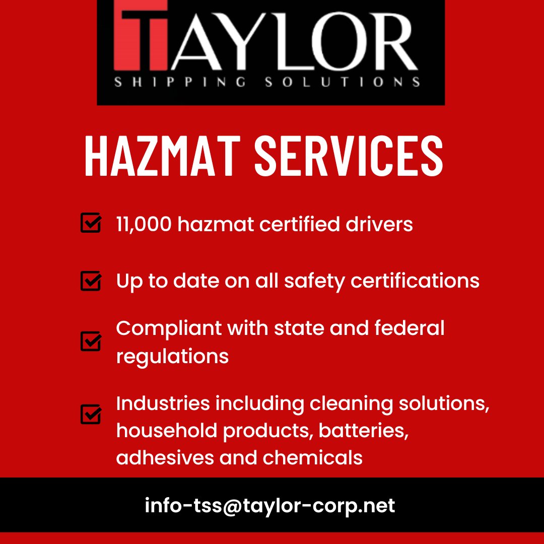 ShippingTaylor's tweet photo. 🛑Having trouble covering your hazmat loads? Reach out to us at info-tss@taylor-corp.net to see how we can help you haul your hazardous materials🛑 https://t.co/e1jL7lipUL