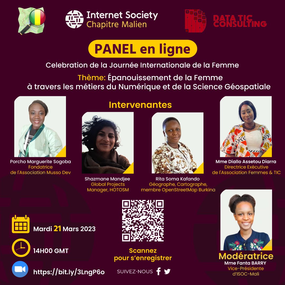 isocml's tweet photo. 1/2 Célébration de la journée internationale de la Femme!
@ISOCML @OSM_Mali &amp; @DaTa_TICS  organisent un panel de haut niveau sur le thème « Épanouissement de la Femme à travers les métiers du Numérique et la Science Géospatiale»
Alors Inscrivez-vous : https://t.co/K36zbt2Rkp https://t.co/Af0m3xPsqT
