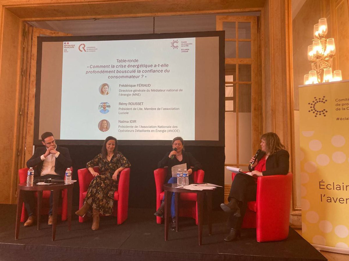 CRE_energie's tweet photo. Un grand merci à @RRousset de @LiteEco, Frédérique Feriaud du @med_energie et @NaimaIdirOff de l'@AnodeAsso pour ces échanges sur la #confiance des consommateurs !
Retrouvez très prochainement le rapport du GT3 sur le site de la CRE. https://t.co/eKb2PbFbJm