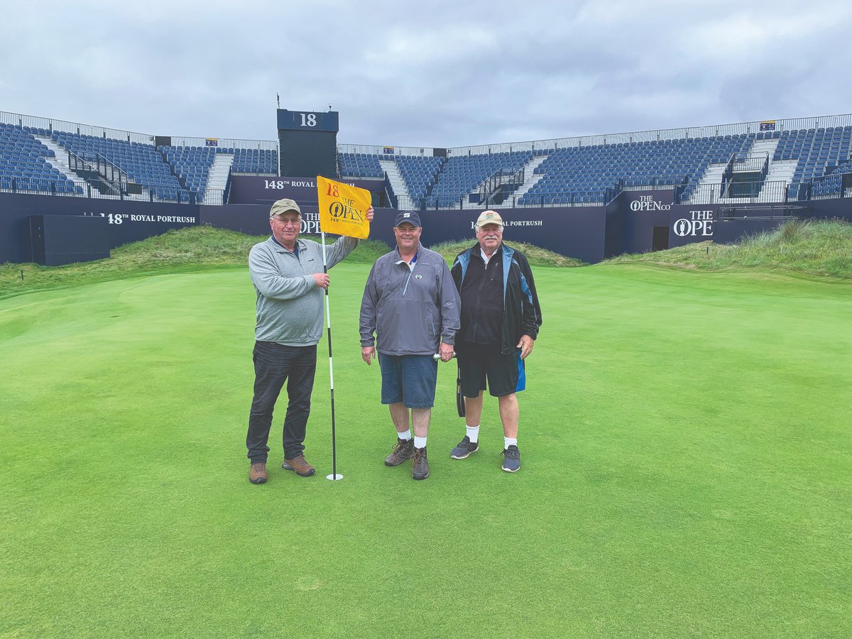 Happy #StPatricksDay2023! Here's a throwback photo from 2019 Open Championship at Royal Portrush Golf Club in Northern Ireland with volunteers Bill Murray and <a href="/GCSAA/">GCSAA</a> members Shaun Barry and Dave Mishkin.