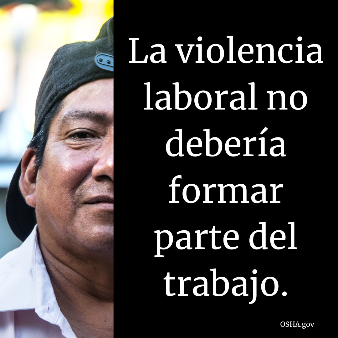 Todos deben sentirse seguros en el trabajo. 

Nadie debería tener que preocuparse nunca por la violencia en el lugar de trabajo. 
Juntos podemos conseguir que todos los lugares de trabajo estén libres de violencia. 👇 osha.gov/workplace-viol…

#NoViolenceAtWork