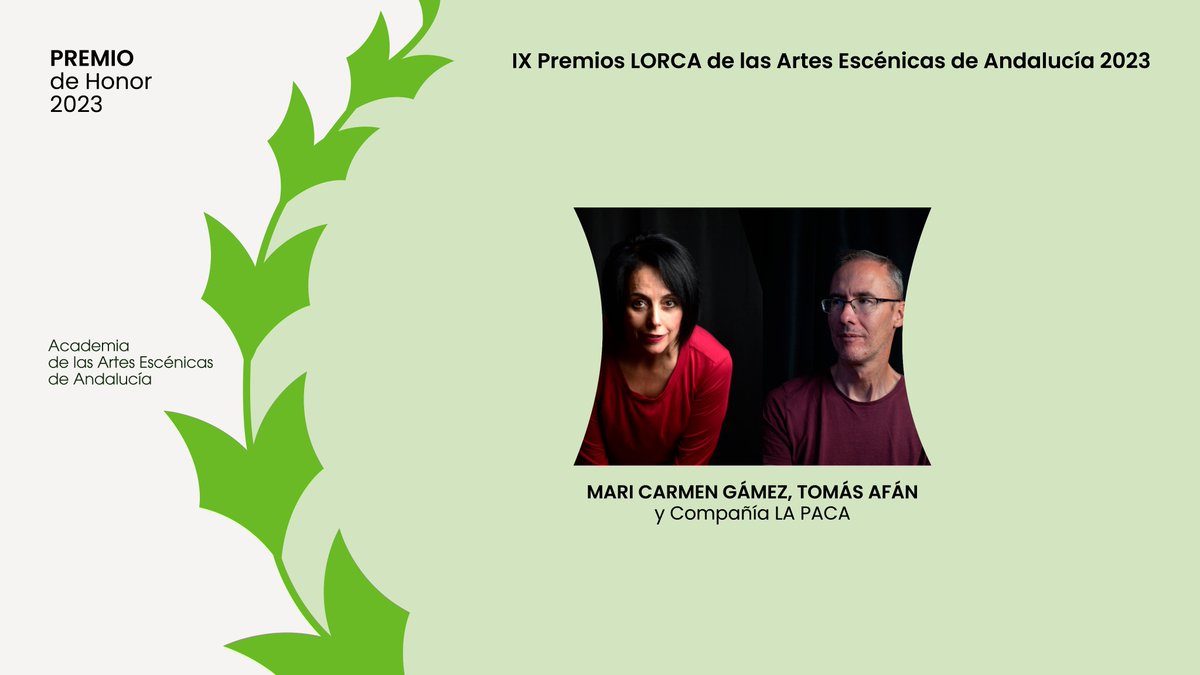 TeatroAndaluz's tweet photo. PREMIO LORCA DE HONOR 2023

MARI CARMEN GÁMEZ, TOMÁS AFÁN y COMPAÑIA LA PACA

“Nuestro espíritu es llevar desde hace décadas el teatro a todos los rincones, exista o no infraestructura teatral”. Este es el logro de esta compañía jienense, La Paca, que nació hace 30 años en Jaén. https://t.co/1v6Jmi4NtL