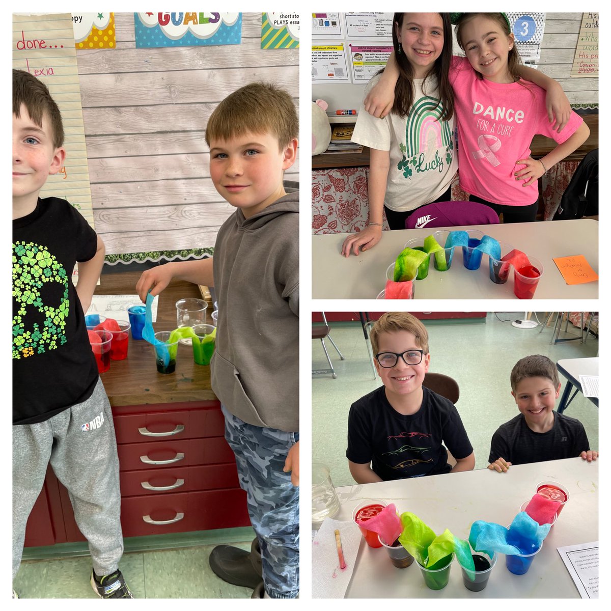 Learning about adhesion and cohesion on St. Patrick’s Day. Sadly, no pots o’ gold at the ends of these rainbows.