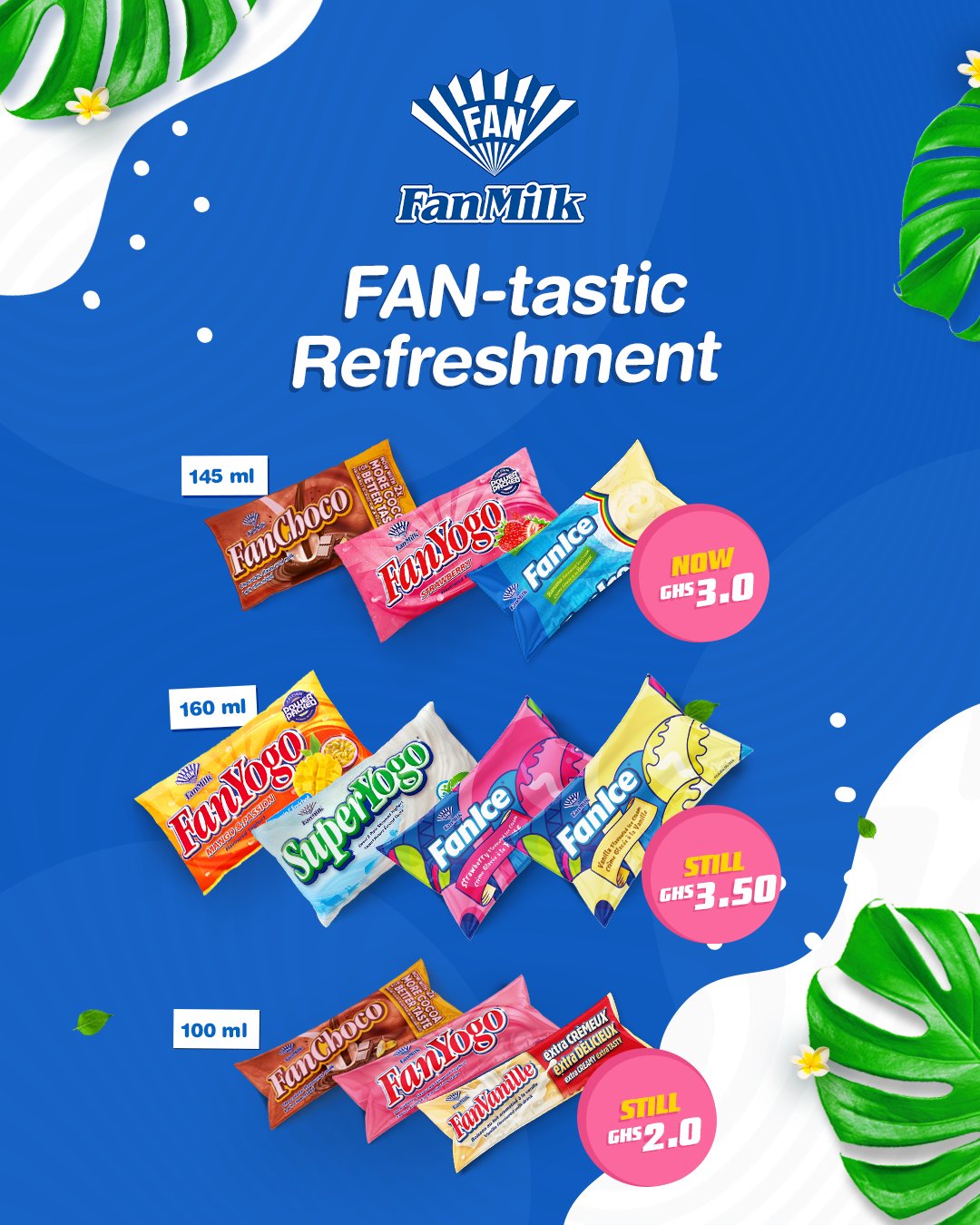 FanYogo Ghana on Twitter: "Enjoy FAN-tastic refreshment at these cool prices 100ml at GHC2 145ml at at GHC3.5 Still so cool so good #SoCool #SoGood #FanYogo https://t.co/8lnibi0fFh" / Twitter