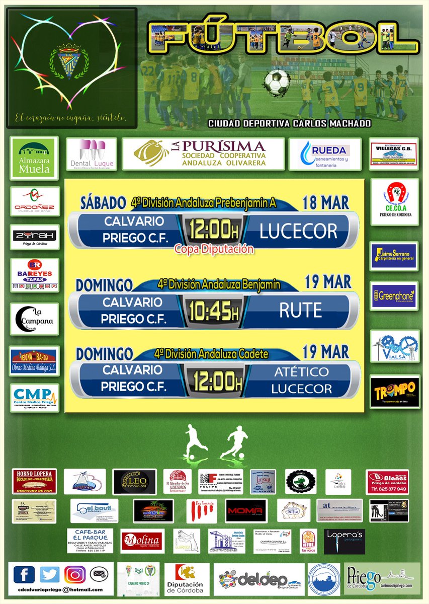 Partidos en casa.
Calvario Priego C.F.
💙💛💙💛💙💛💙
<a href="/turismodepriego/">Turismo de Priego</a>