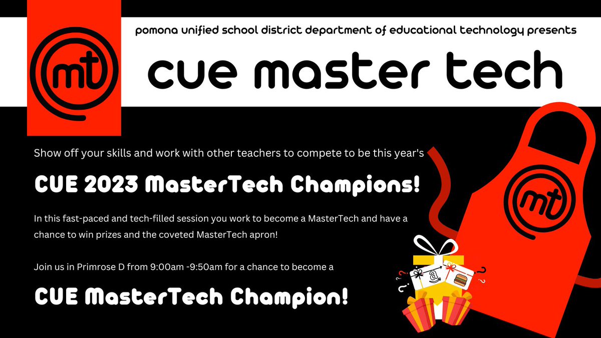 See y’all soon!! 9am Primrose @JustinEdTech1 @GenaeFernandez come and compete to be the #SpringCUE23 MasterTech Champions #MasterTech #WeAreCUE