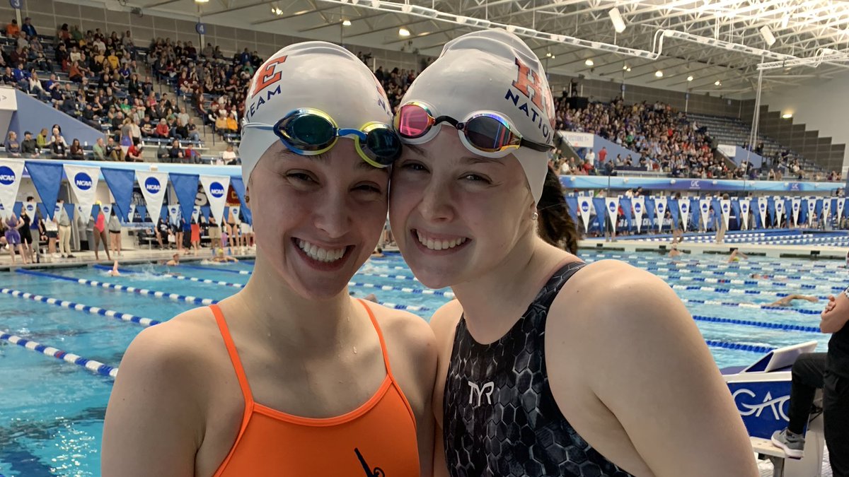 DYNAMIC DUO! We have two Hope College women’s 100-yard backstrokers swimming for a national championship tonight shortly after 6 pm: from left, freshman Katie Hermann and sophomore Sara Kraus. Both will be First Team All-Americans! #StrongandTrue #d3swim