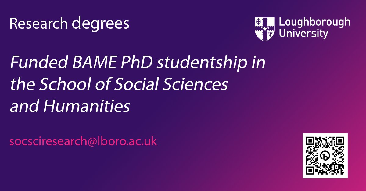 LboroIRPH's tweet photo. As part of our wider work to support underrepresented groups, a school-funded studentship is on offer for UK applicants who identify as being from a Black, Asian or Minority Ethnic background https://t.co/Au0kJj2sm7 https://t.co/uPgQ7YmKdv