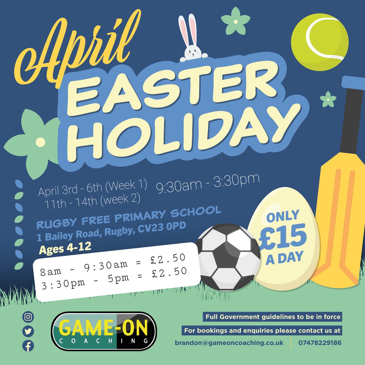 GameOn_Coaching's tweet image. Save an egg-ceptional amount this Easter 🤭 with Game-On’s Holiday club in Bedworth and Rugby! Plenty of sports with prizes 🥚 to be won everyday! 
Book on now by messaging age, name and dates you need
🥚 🍫 #easterclub #easterholiday #holidayactivities #rugby #bedworth #nuneaton