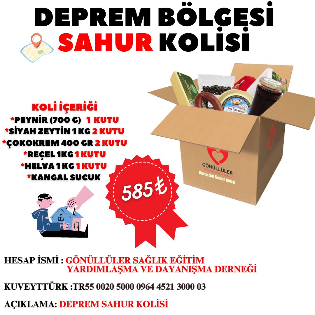 Gonullulerr's tweet photo. Depremzede kardeşlerimize sahur kolileri dağıtılacaktır. Sizler de destek olabilirsiniz. 

#Gönüllüler Derneği
#ramazan #sahur #yardım #deprem #türkiye https://t.co/An3IZeV80E