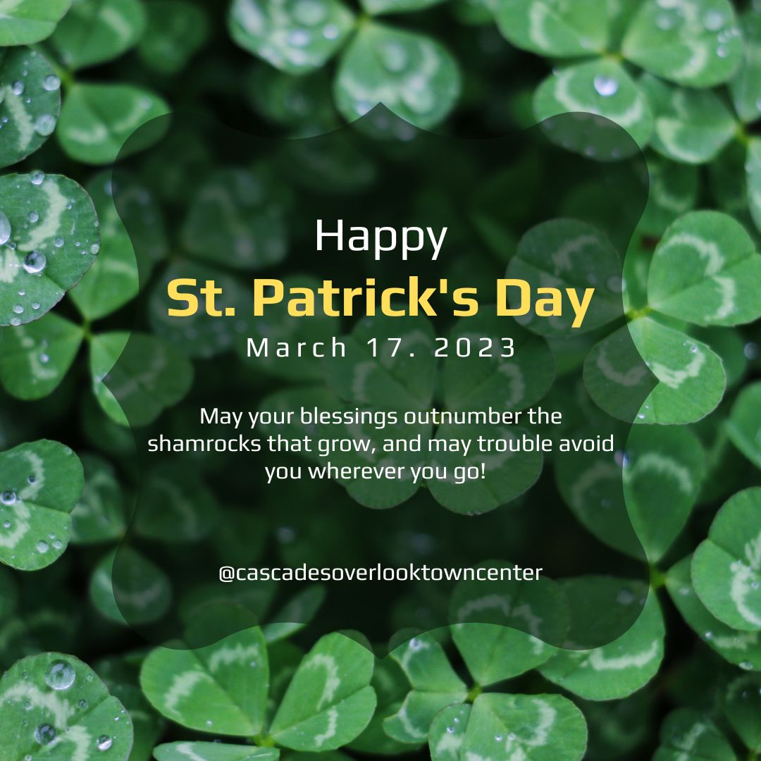 CascadeOverlook's tweet photo. Happy St. Patrick's Day! 🍀🍀🍀 #cascadesoverlooktowncenter https://t.co/0ls9Nzlk7c