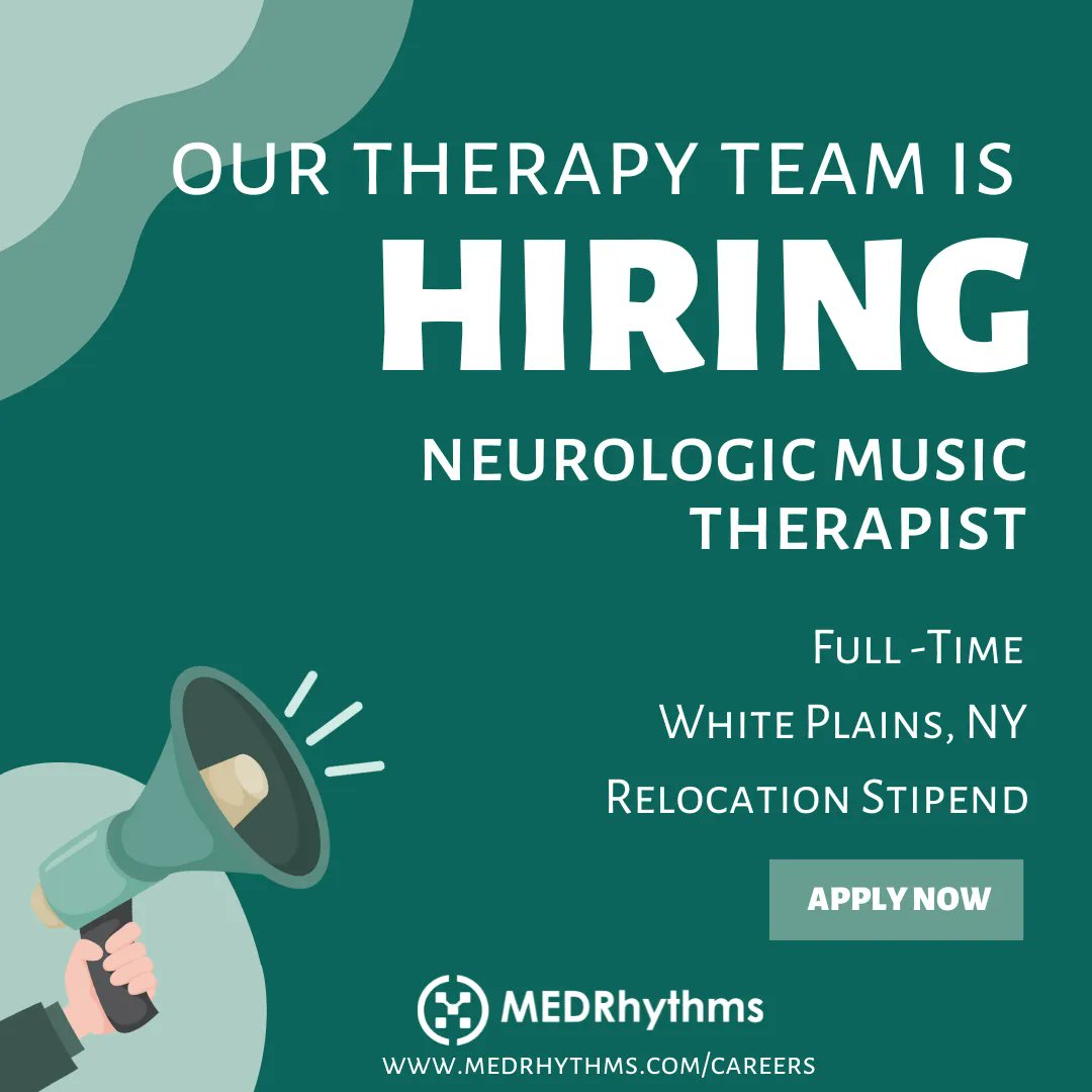 MedRhythms Therapy is looking for a passionate Neurologic Music Therapist to join their clinical team in White Plains, NY. This could be your opportunity to make a difference in the lives of those living with neurologic injury/disease! To learn more: buff.ly/3lpRuOz