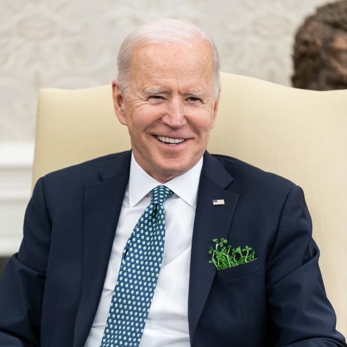 President Biden wears a shamrock patterned tie for St. Patrick's Day

