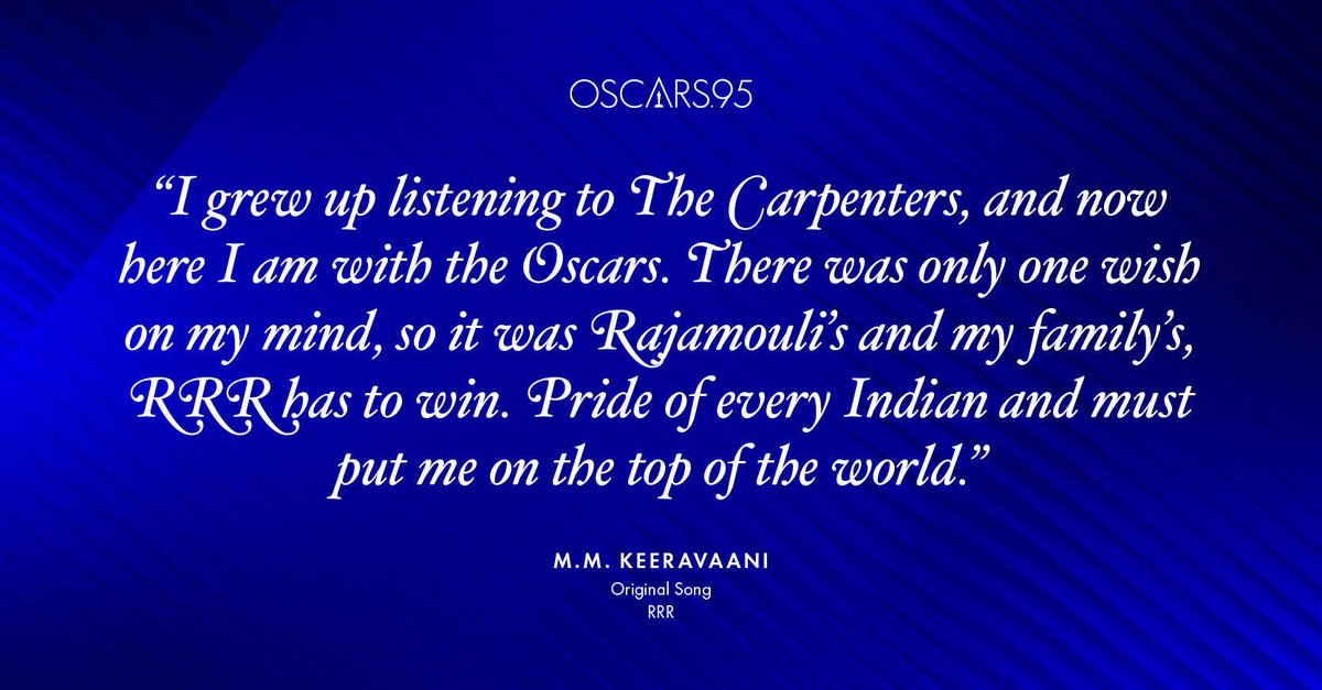 M.M. Keeravaani, winner of Best Original Song for "Naatu Naatu" in the film 'RRR.' #Oscars95 #Oscars