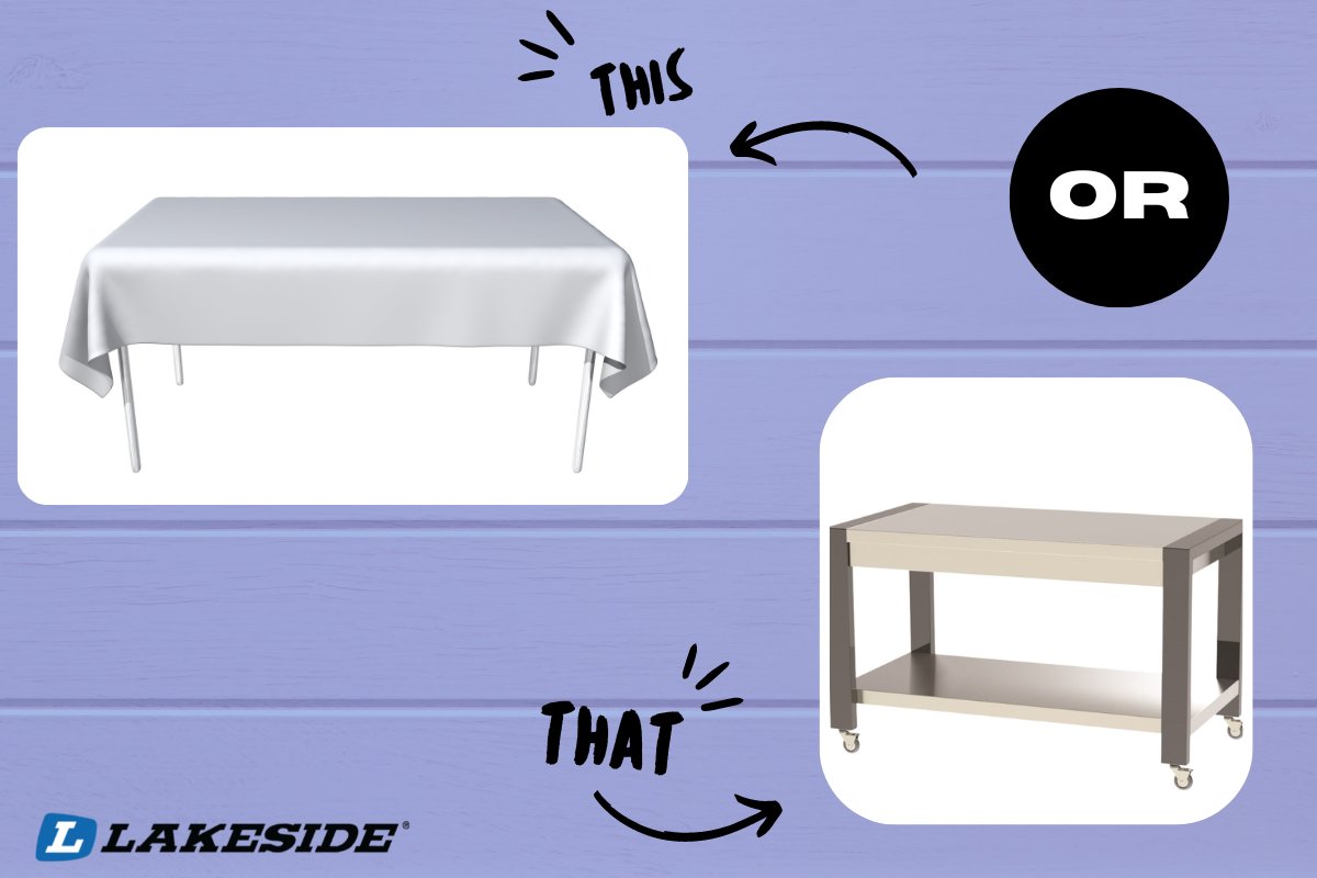 Linens have been a staple element of refinement for any event or foodservice operation for decades. But is it worth the wash?
Lakeside's Traveler Series Serving Tables allow you to maintain the elevated and elegant look of linens without the ever-growing cost. #linenless #trend