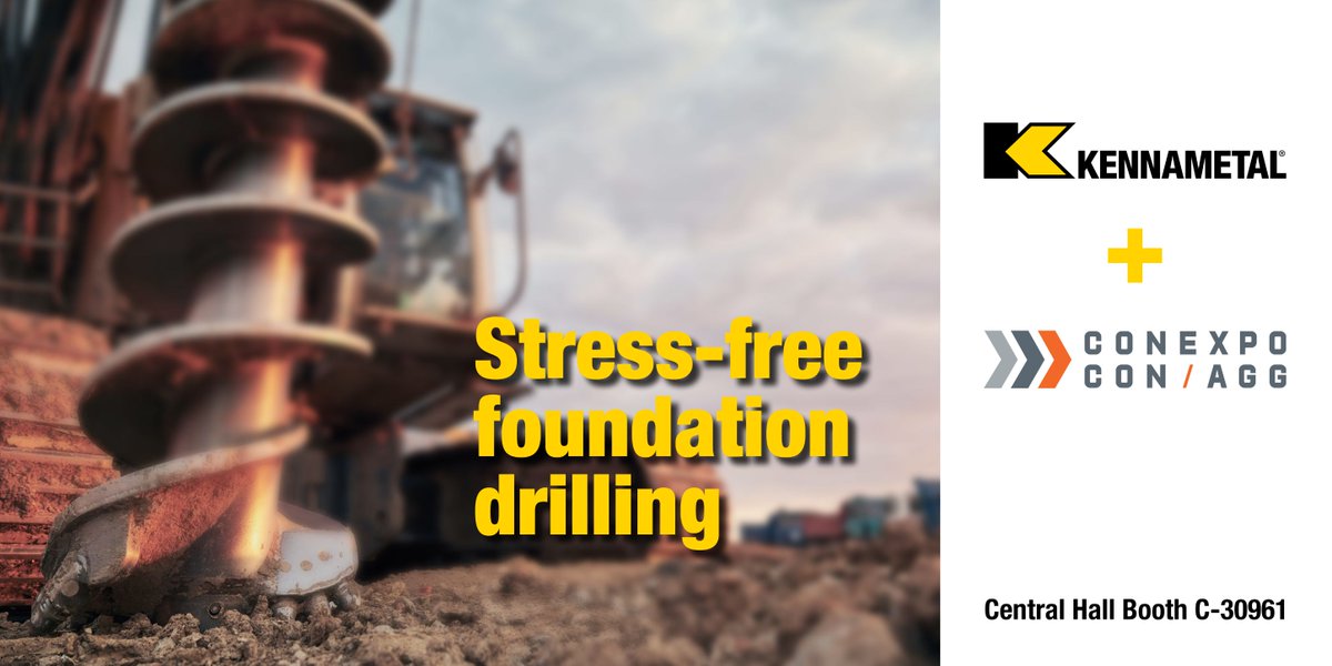 Kennametal's tweet photo. Whether using an auger in soil, buckets in hard rock or cutting concrete with a core barrel, we offer cutting systems for your equipment.
Stop by @CONEXPOCONAGG booth C-30961 to learn more about #FoundationDrilling solutions: https://t.co/xXmtKu4zHb
#KMTKnowsHow #CONEXPOCONAGG https://t.co/UyYrVUXIVg