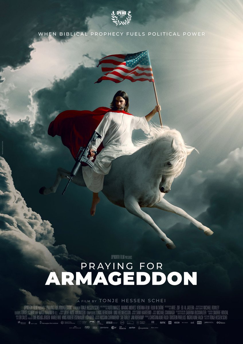 Omg look at how incredible the poster for this doc is!! A Danish production that explores how totally insane American Christian fundamentalists really are. ⛪️ #PrayingForArmageddon