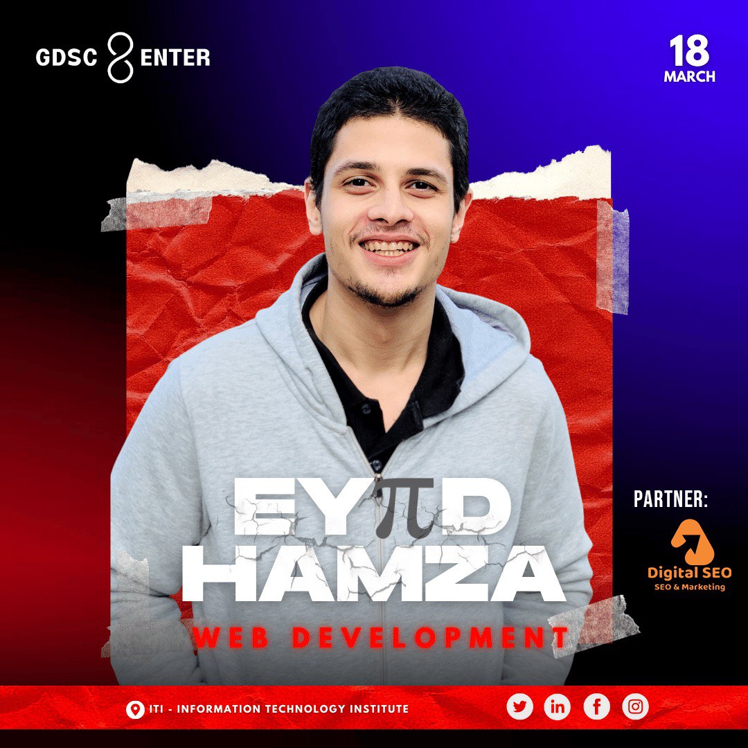 enterteam03's tweet photo. We are pleased to announce our fifth speaker, EYπD Hamza, who is a Backend Engineer. 

Register Now:
https://t.co/8Qp7JVSK5i

#AKWA_MIX
#THE_Infinity ∞
#stay_tuned 
#enter | #enter_team
#gdsc | #gdsc_mu https://t.co/VLHGF9XNkq
