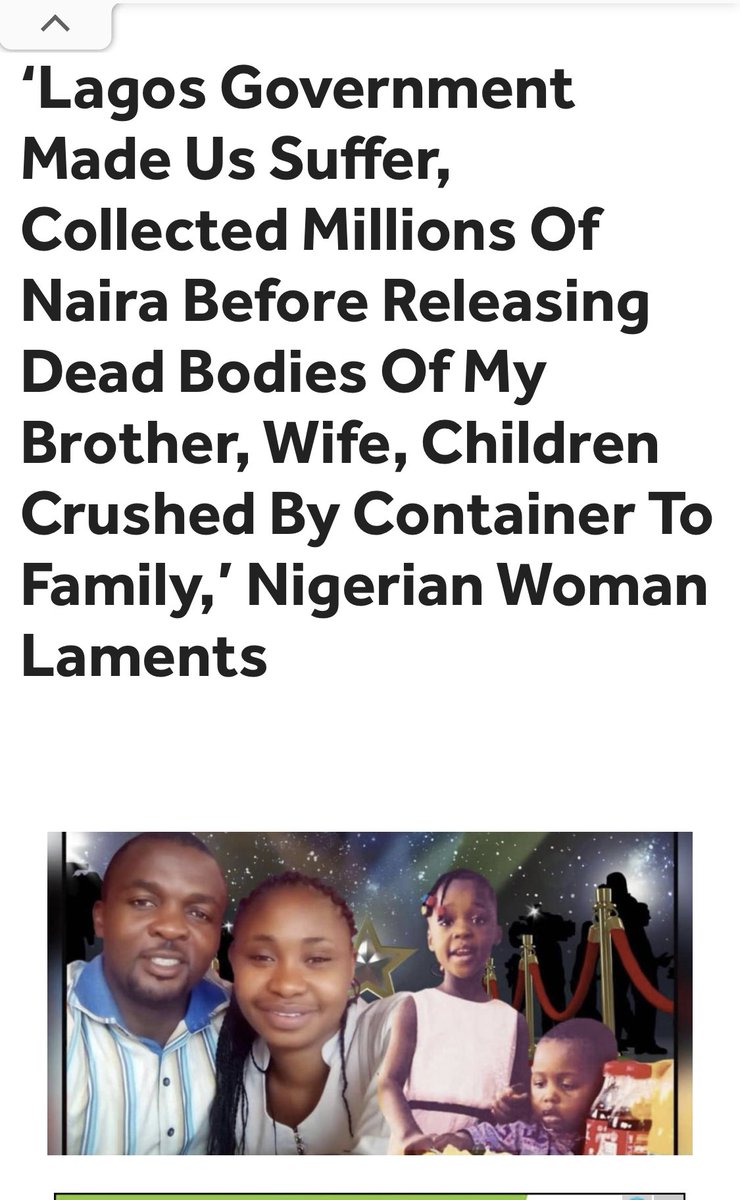 ChinasaNworu's tweet photo. ‘#Lagos Government Made Us Suffer, Collected Millions Of Naira Before Releasing Dead Bodies Of My Brother, Wife, Children Crushed By Container To Family,’ #Nigerian Woman Laments . @real_IpobDOS @AmnestyNigeria @followlasg @LagosTalks913 @lagos @hrw 
https://t.co/EKdGgXg6G4 https://t.co/BZ2T73dqnq