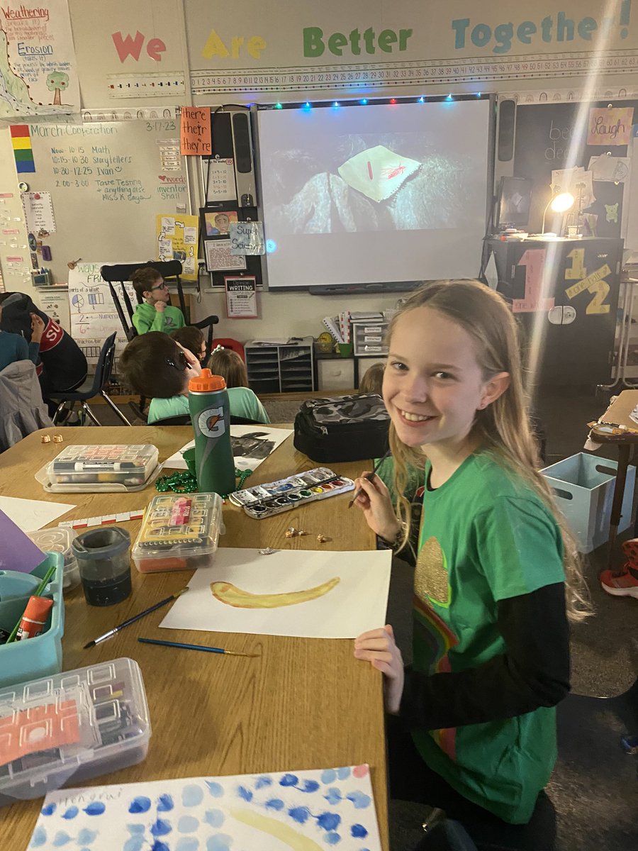 miss__keating's tweet photo. We’re channeling our inner Ivan from #theoneandonlyivan ! Finger painting and yogurt covered raisins ❤️☘️ https://t.co/xIS3buOgI4
