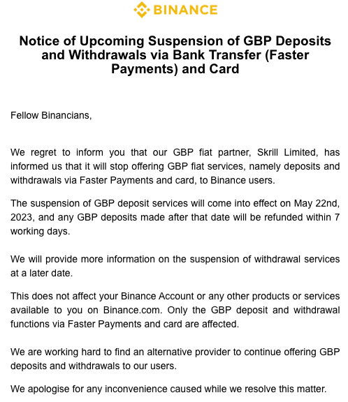 CloudieDevAlgo's tweet photo. WTF @cz_binance?
More on-ramps and off-ramps are being killed off in the UK. What happened to London being Crypto friendly? #Binance #Crypto #BinanceUK https://t.co/TqVQRqUng7