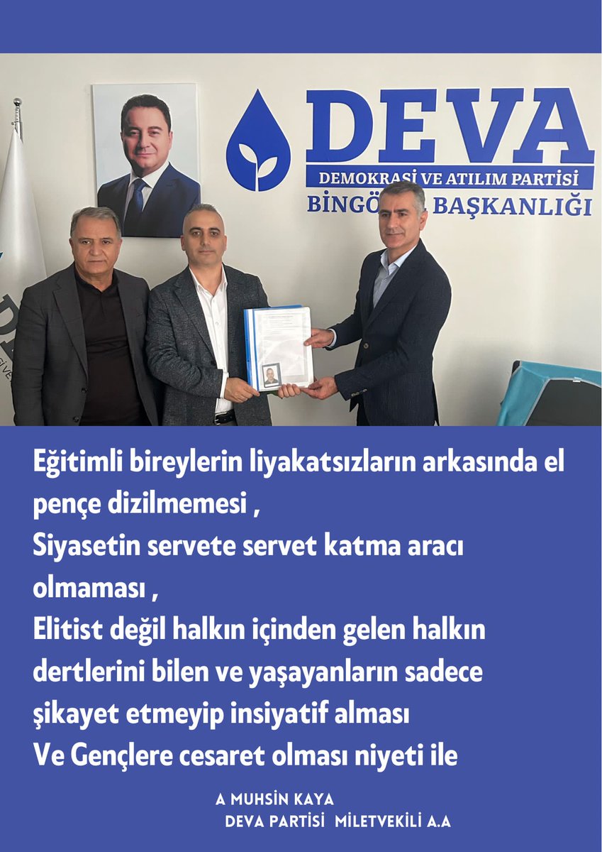 DEVASOLHAN's tweet photo. Solhan İlçemizden partimize aday adaylığı başvurusunu  ilbaşkanlığımızda yapan sayın  A.Muhsin kaya'ya hayırlı olsun başarılar dilerim. https://t.co/4FnOUDeMpe