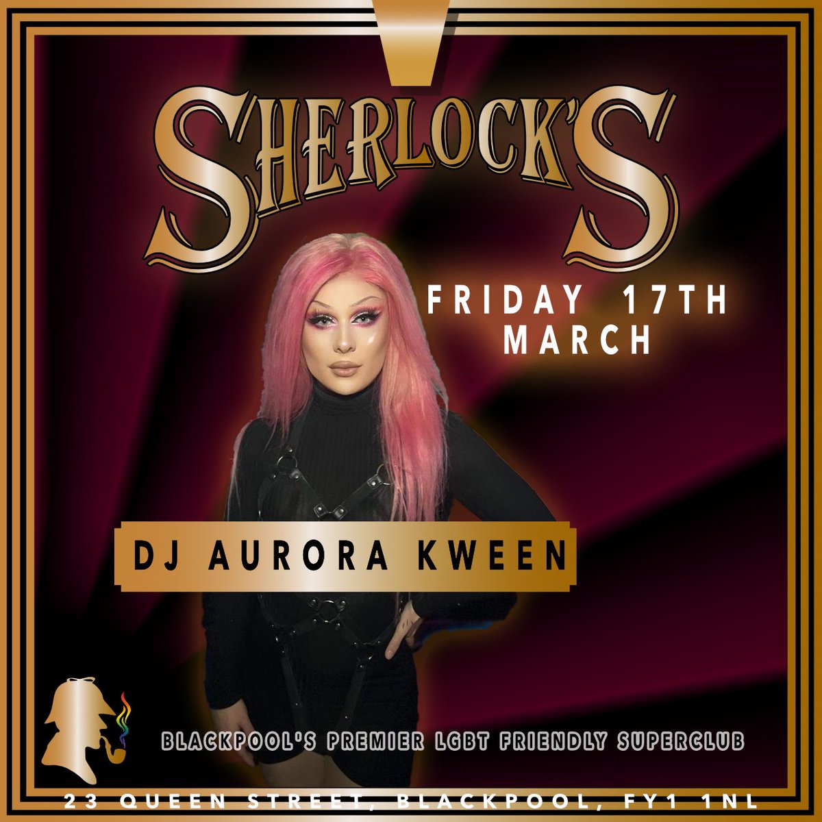 Yas Queen! Making her Sherlock’s debut on the decks this evening Aurora Kween
With plenty of drinks offers too, come and start your weekend at Blackpool’s biggest and boldest LGBT friendly club.
#blackpool #drag #dragqueen #lgbt