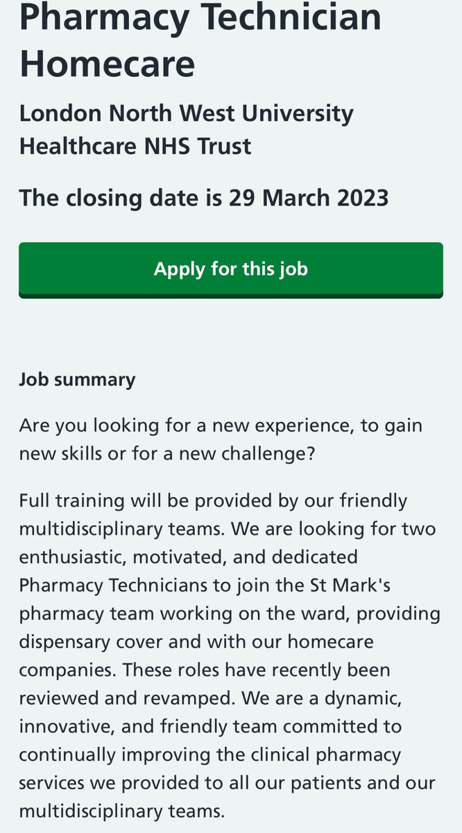 Uchu Meade (@uchumeade) on Twitter photo 🚨Job alert 🚨
We’re looking for 2 friendly & enthusiastic Pharmacy Technicians to join our team.
Great MDT ✅
Varied role ✅
Develop new skills✅
Gain gastro clinical knowledge ✅
<a href="/APTUK1/">APTUK</a> <a href="/dkpharma1/">Damien Kelly</a> <a href="/Bell_Lotte/">Charlotte Bell</a> <a href="/angela_chana/">Angela Chana</a> <a href="/RoshniPharm/">Roshni Patel</a> <a href="/PareshHParmar1/">PareshHParmar</a> 🚨Job alert 🚨
We’re looking for 2 friendly & enthusiastic Pharmacy Technicians to join our team.
Great MDT ✅
Varied role ✅
Develop new skills✅
Gain gastro clinical knowledge ✅
<a href="/APTUK1/">APTUK</a> <a href="/dkpharma1/">Damien Kelly</a> <a href="/Bell_Lotte/">Charlotte Bell</a> <a href="/angela_chana/">Angela Chana</a> <a href="/RoshniPharm/">Roshni Patel</a> <a href="/PareshHParmar1/">PareshHParmar</a>
