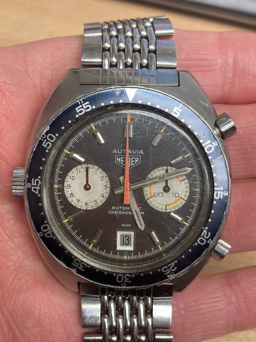 HansonsHelen's tweet photo. Find of the day gents 1970’s Autavia Heuer chronograph, this watch has an exciting back story, coming soon @HansonsAuctions @HansonsUK 🥰 https://t.co/QlLKiETF4i