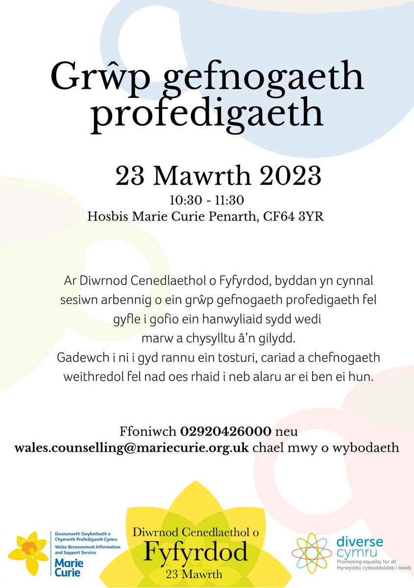 MarieCurieCymru's tweet photo. Or, for those of you in the Cardiff and Vale area, you're welcome to join us at our hospice in Penarth on National Day of Reflection itself for our in-person group #letsconnect https://t.co/k2B7naf3Je